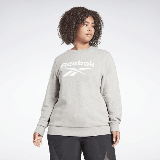 Reebok Identity Logo French Terry Crew Sweatshirt (plus Size) Collegepaidat Medium Grey Heather / White 3X female