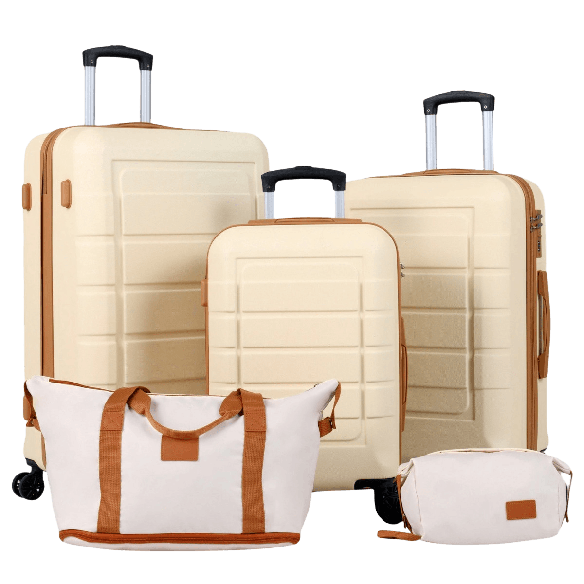 northix, 5-piece Luggage Set, Tsa Lock, Spinner Wheels, Beige, Product 0