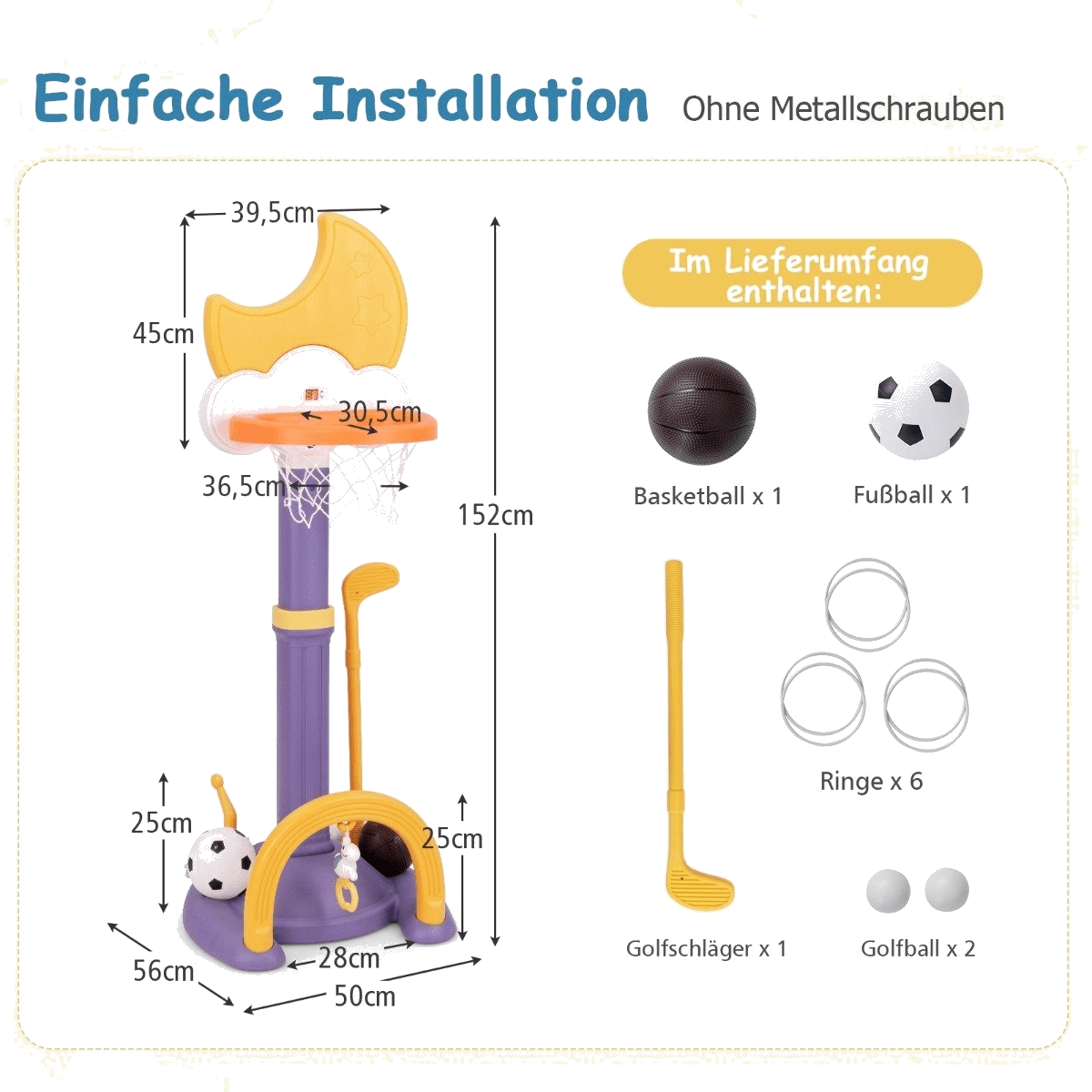 northix, 4 In 1 Children's Basketball Hoop Set With Basketball Football Ring Toss Basketball Stan, Detail 1