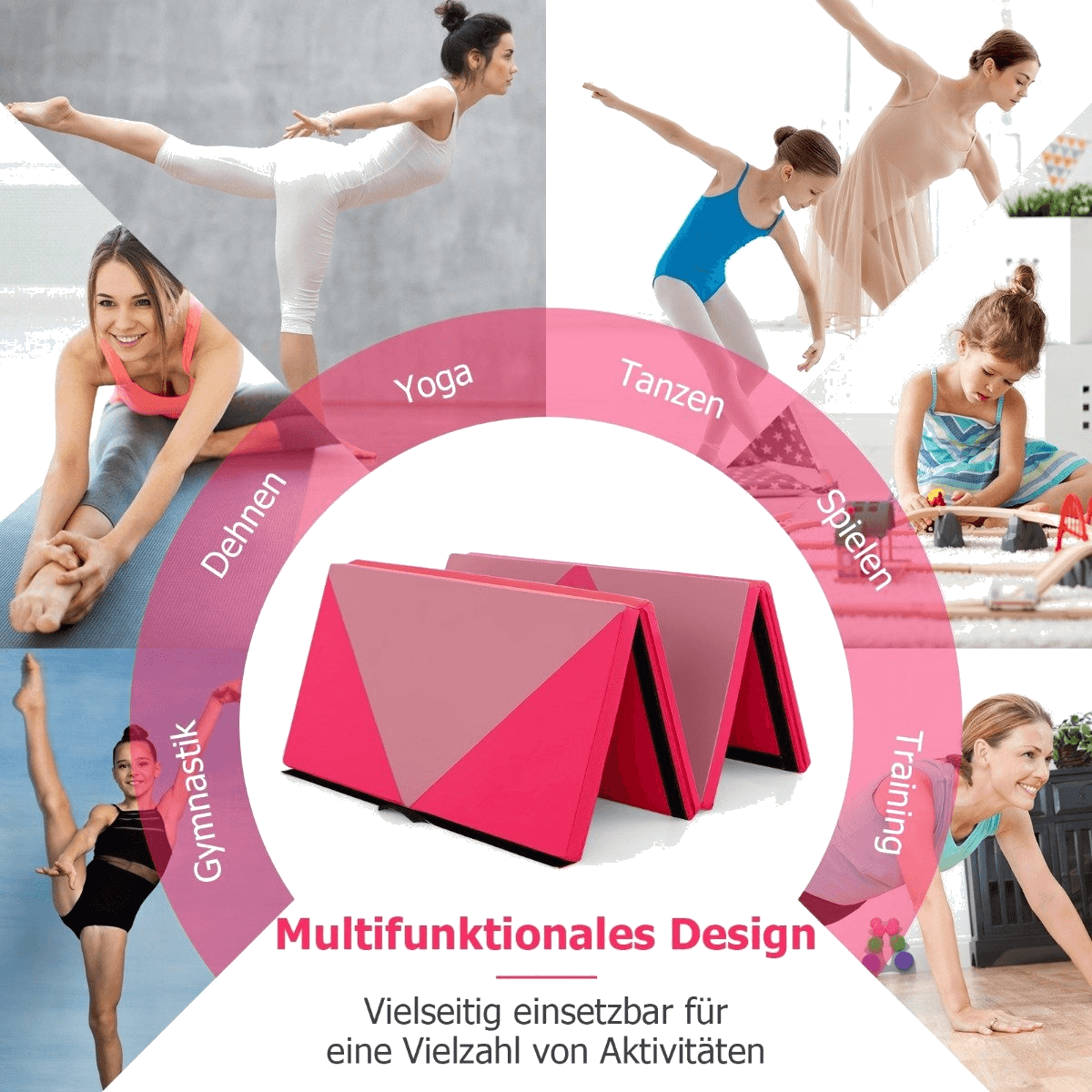 b2x, Foldable Soft Floor Mat Portable Gymnastics Mat Yoga Mat 240 X 117 X 5 Cm Pink, Product 0
