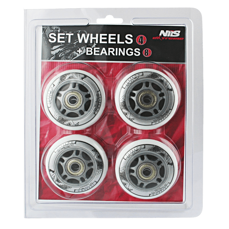 northix, White 70x24mm 82a Wheels (4) + Abec-7 Bearings (8) Set, Product 0