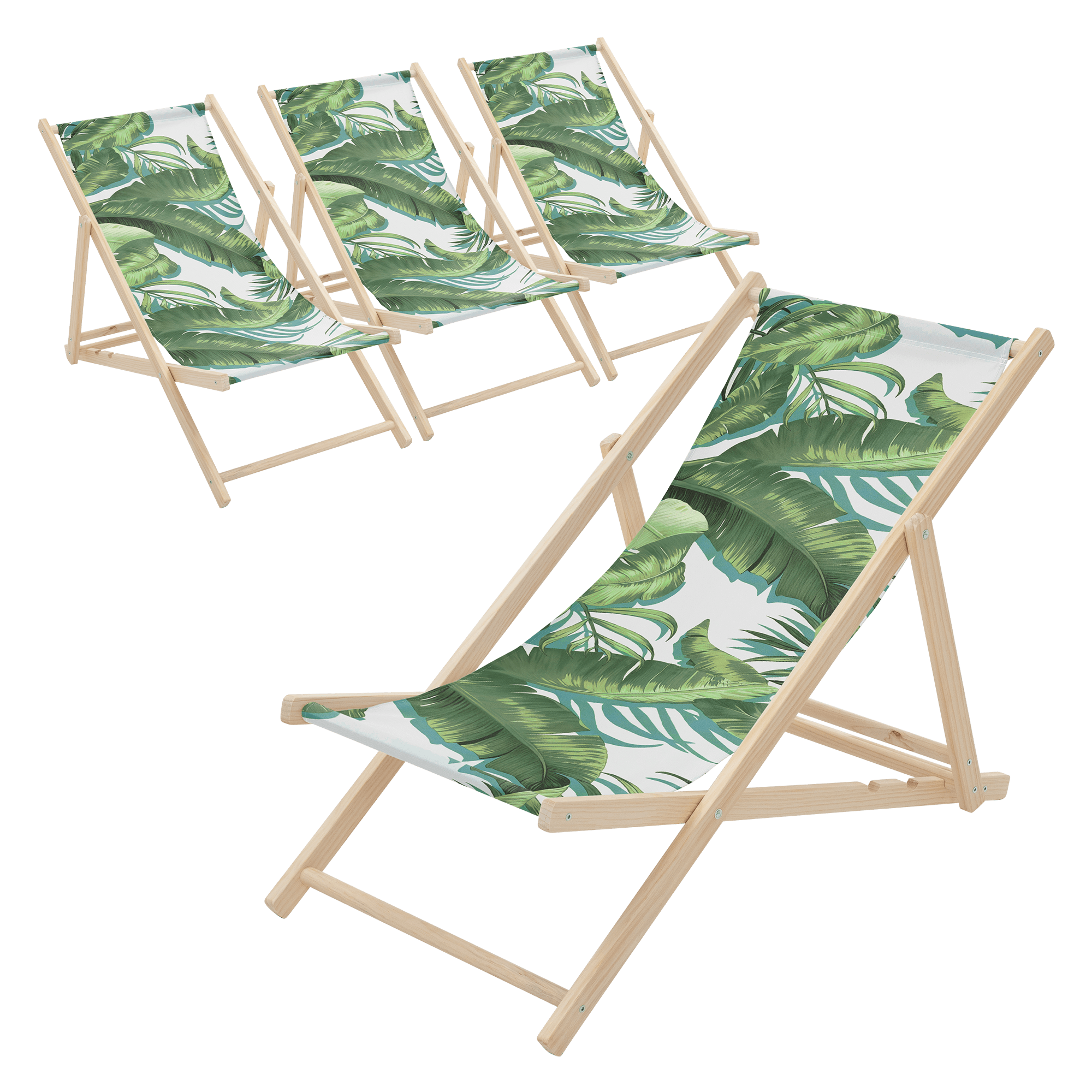 ECD Germany, Ecd Germany Set Of 4 Foldable Wooden Deck Chair Garden Sun Lounger Light Gray Reclining, Product 0