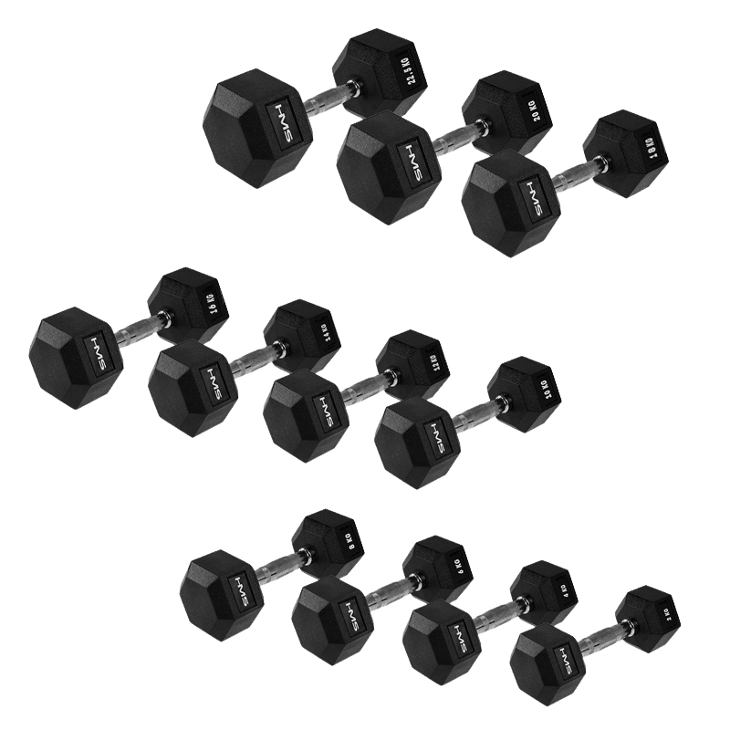 northix, Hex Dumbbell 12 Kg – Rubber Coated, Anti-roll Design, Detail 1