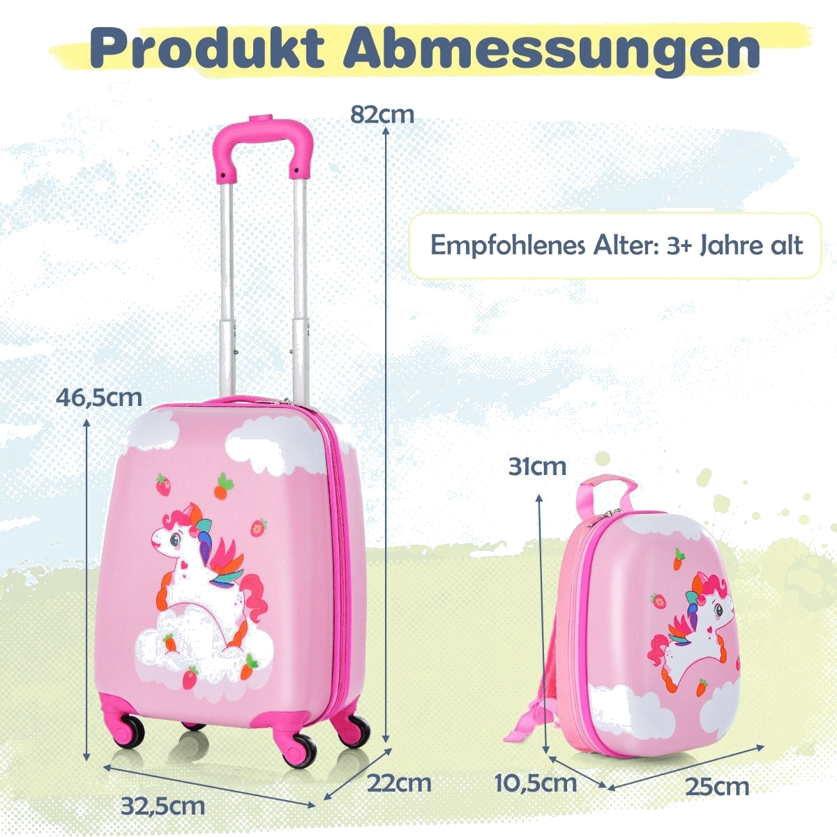 northix, 2-piece Children's Suitcase + Backpack Made Of Plastic Children's Trolley Children's Luggage 12"+16", Detail 1
