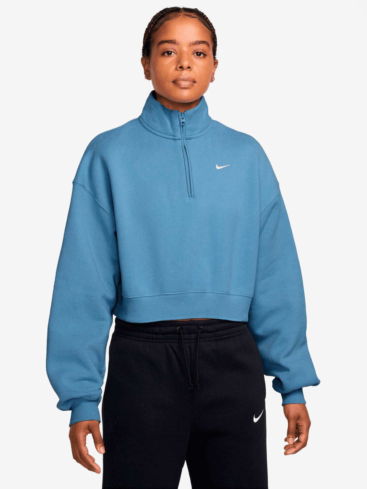 Nike, W STUDIO FLEECE OVERSIZE 1/4-ZIP CROP TOP, Model 1
