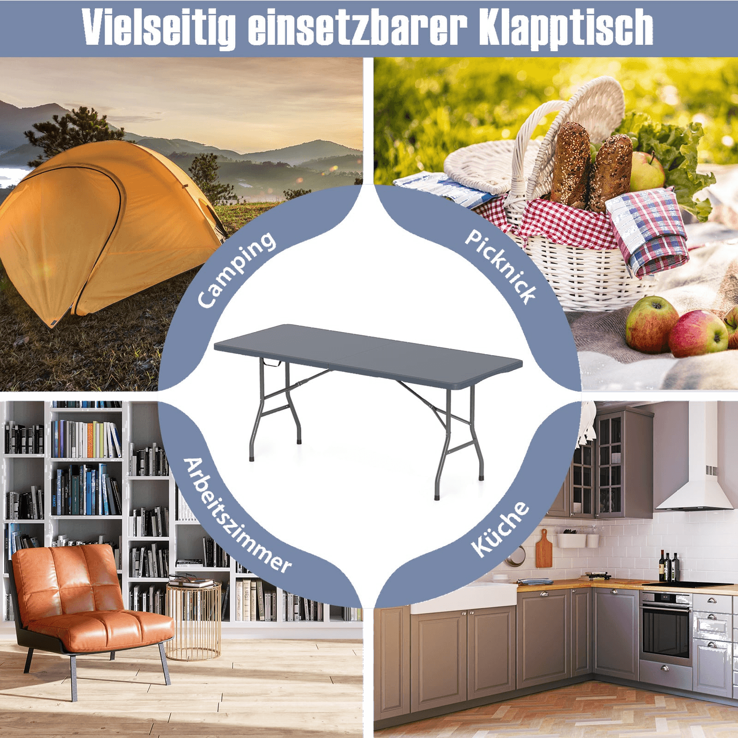 northix, Folding Camping Table, 180x74cm, Hdpe Top, Metal Legs, Detail 1