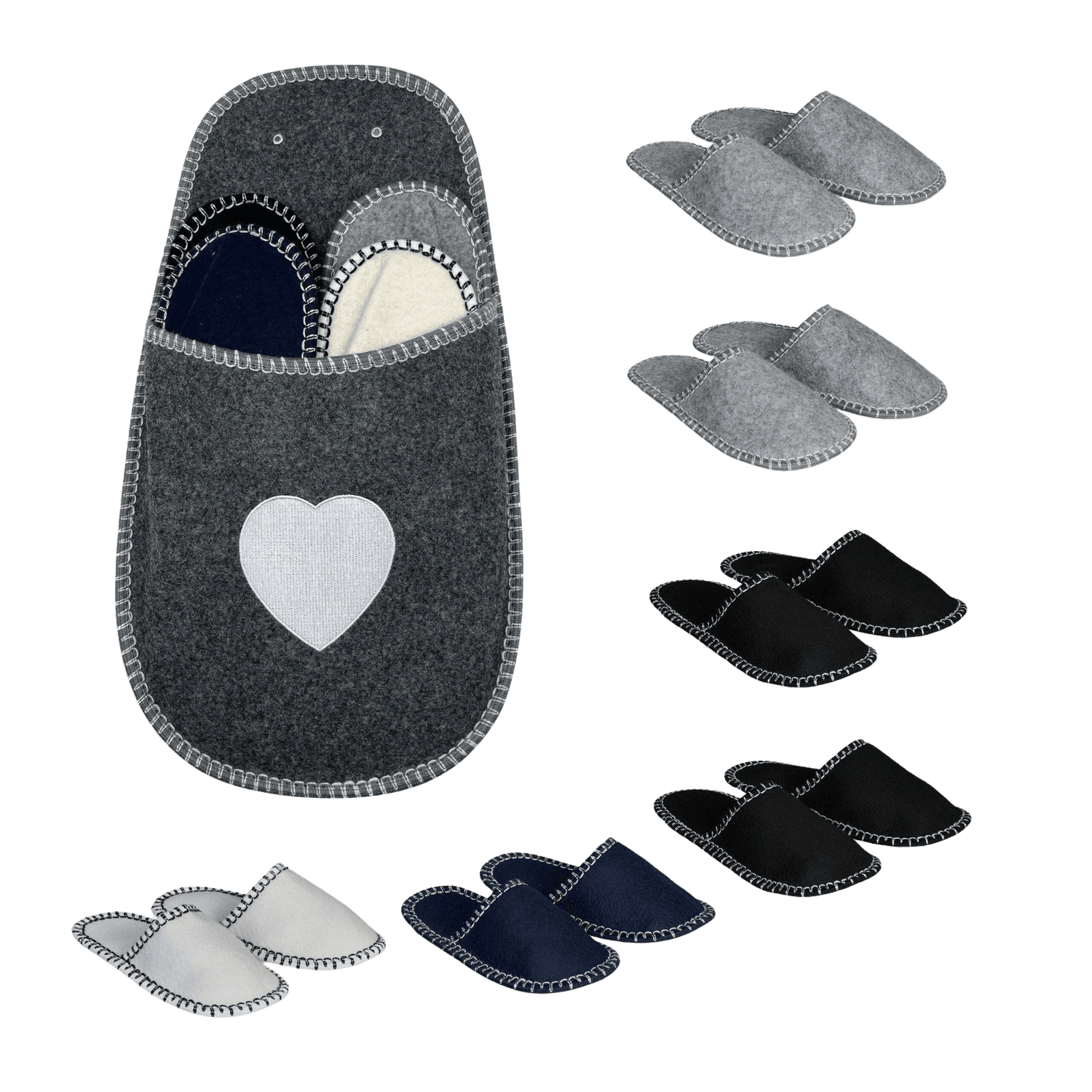 northix, Felt House Slippers, Non-slip, 6 Pairs With Storage Bag, Product 0