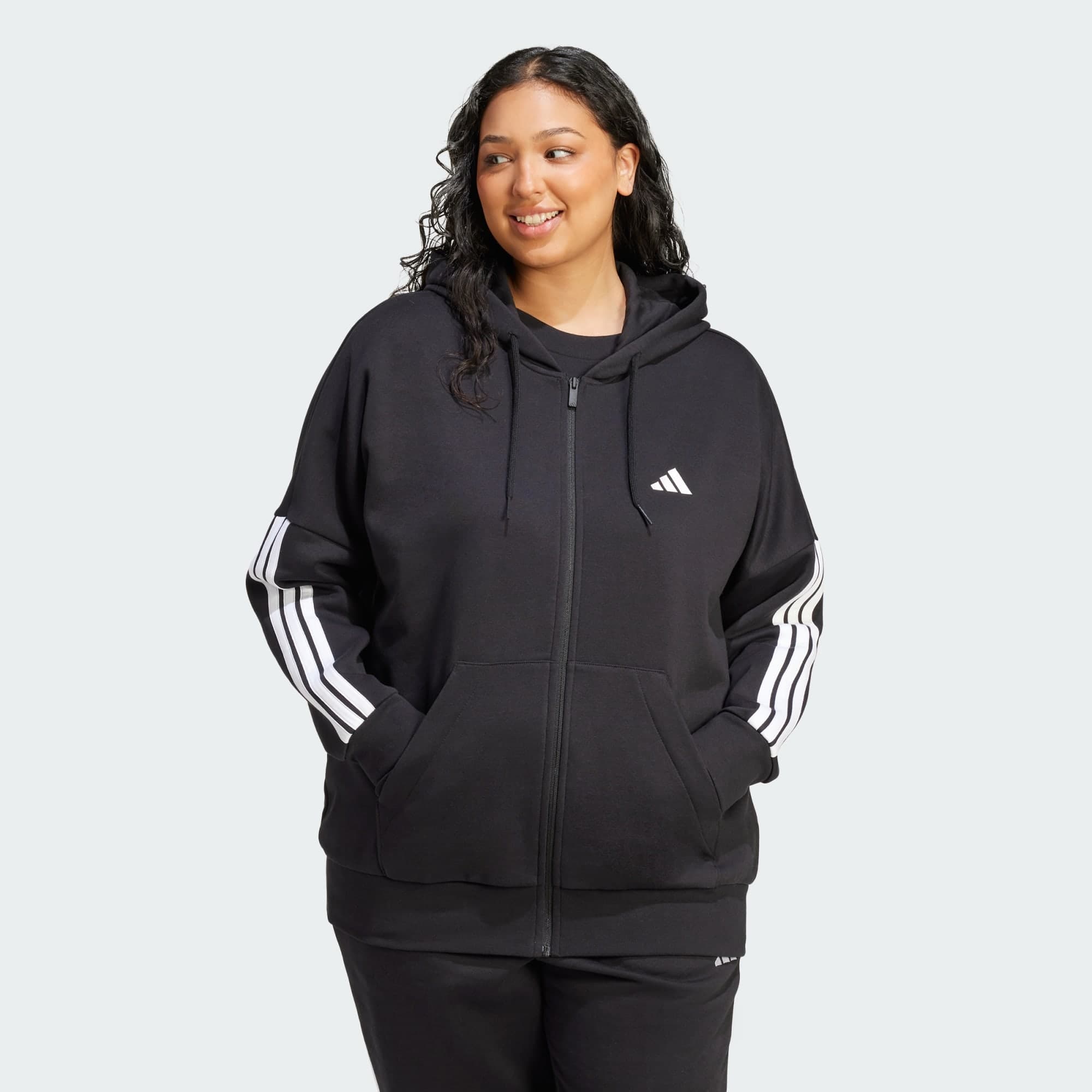 Adidas, Adidas Essentials 3-stripes Full-zip Fleece Hoodie (plus Size), Model 1