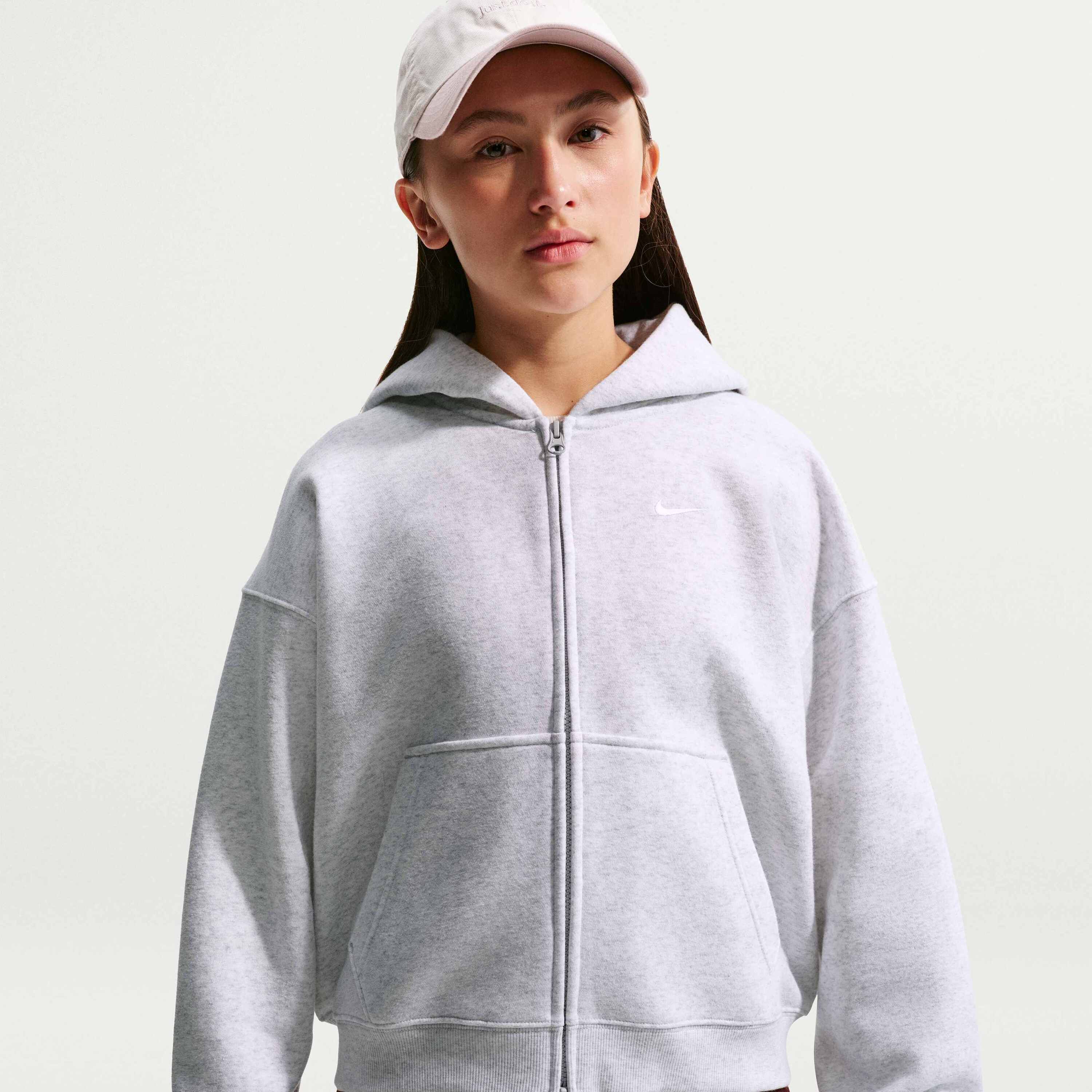 Nike, Older Kids' (girls') Oversized Full-zip Hoodie Sportswear Studio Fleece, Detail 1