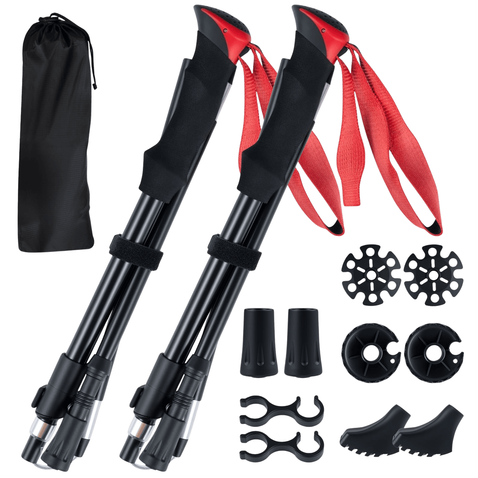 northix, Foldable Trekking Poles, Quick Lock, 115-130 Cm, Red, Product 0