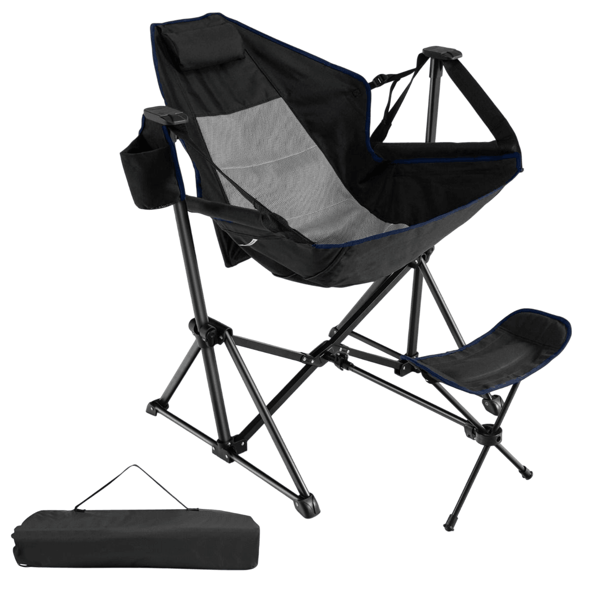 northix, Camping Chair With Footrest Adjustable Backrest Headrest Cup Holder Fishing Chair, Product 0
