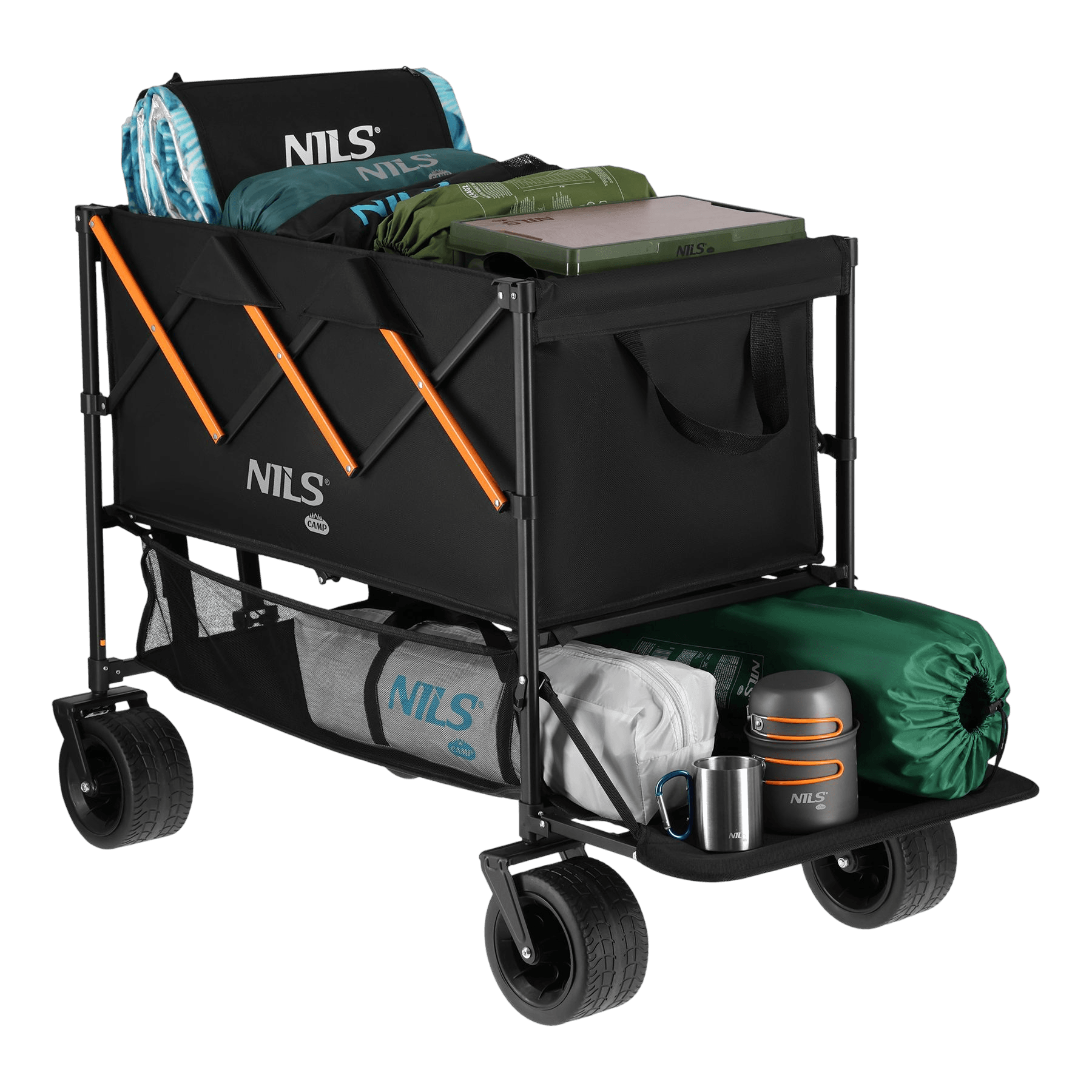 northix, Folding Camping Cart, 160l Capacity, Black-orange, Product 0