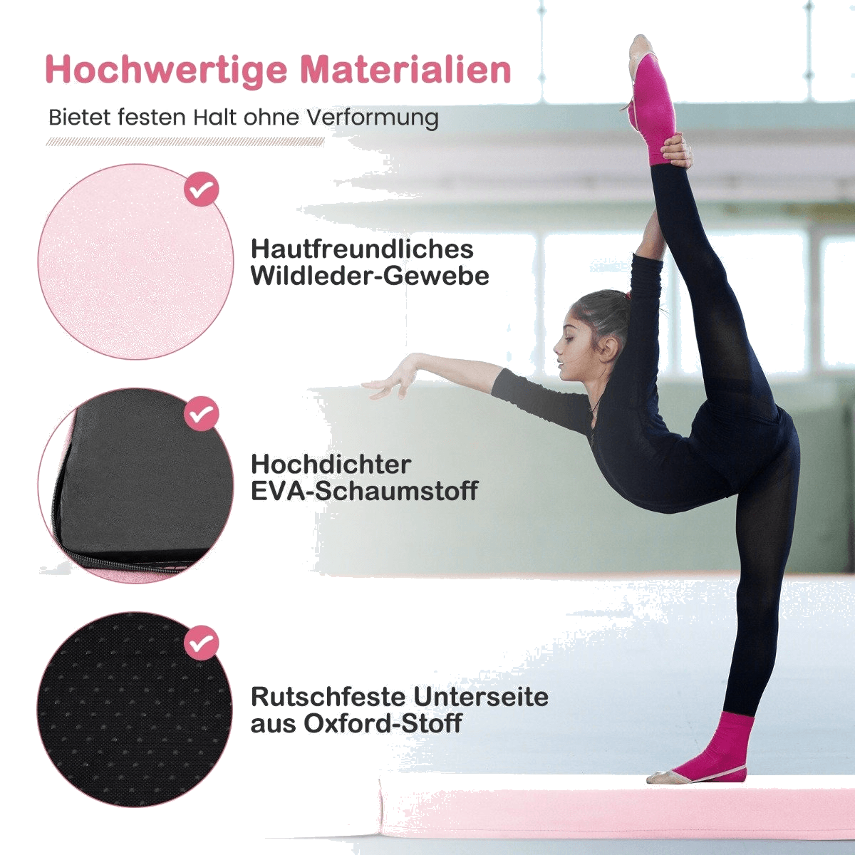b2x, 210 Cm Balance Beam Gymnastics Beam Foldable Gymnastics Beam Non-slip Balance Beam Up To 73 Kg Pink, Product 0