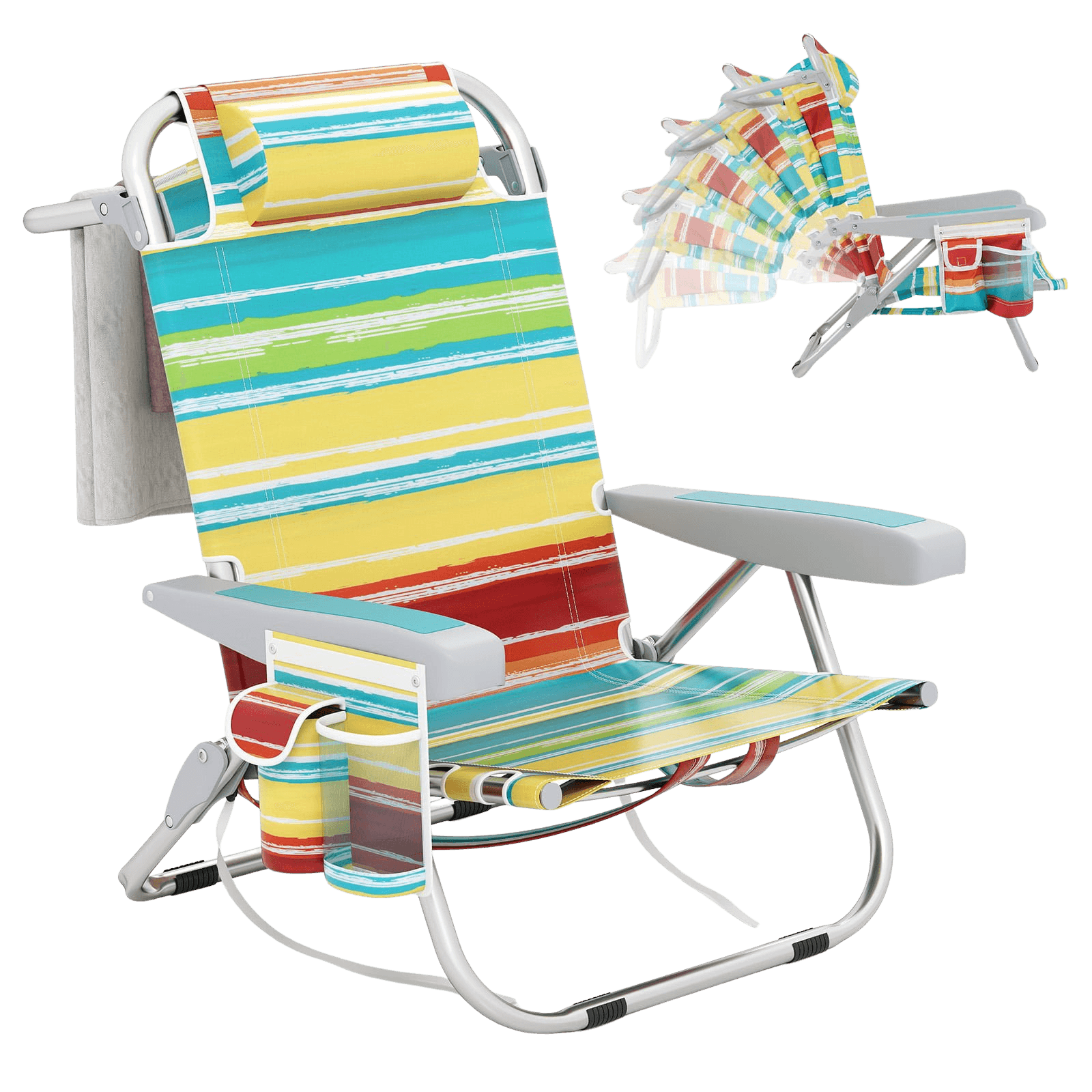 northix, Folding Beach Chair With Adjustable Backrest, Blue Stripes, Product 0