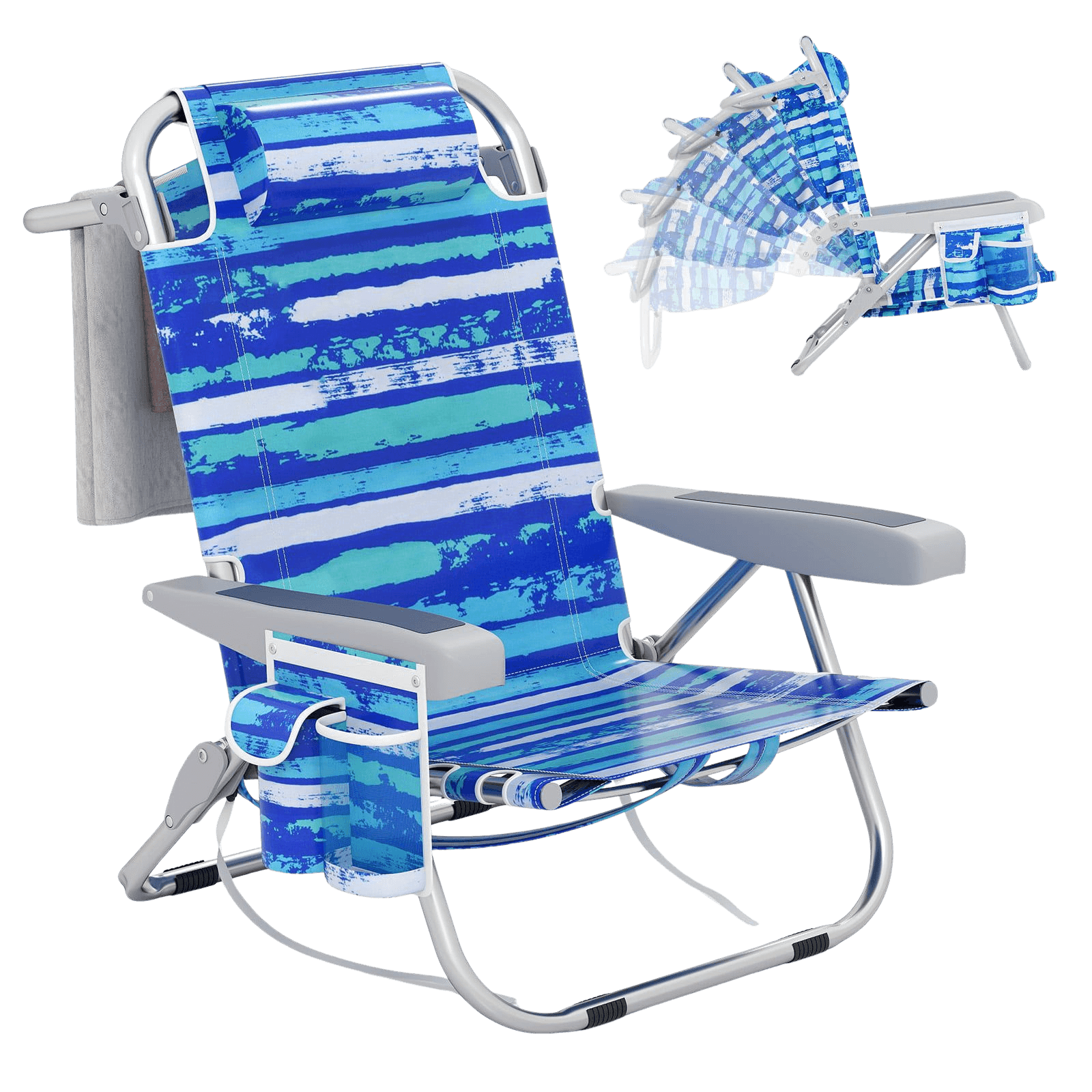 northix, Folding Beach Chair With Adjustable Backrest, Blue Stripes, Product 0