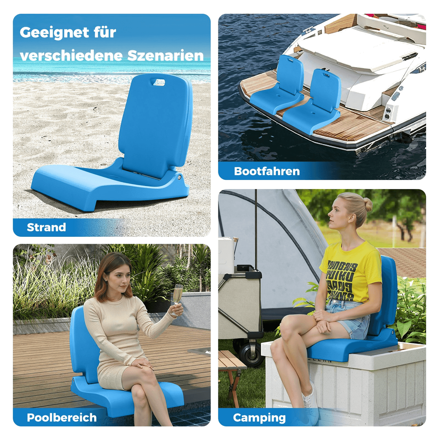 northix, Folding Outdoor Chair With Handle, Drain Hole, Blue, Detail 1
