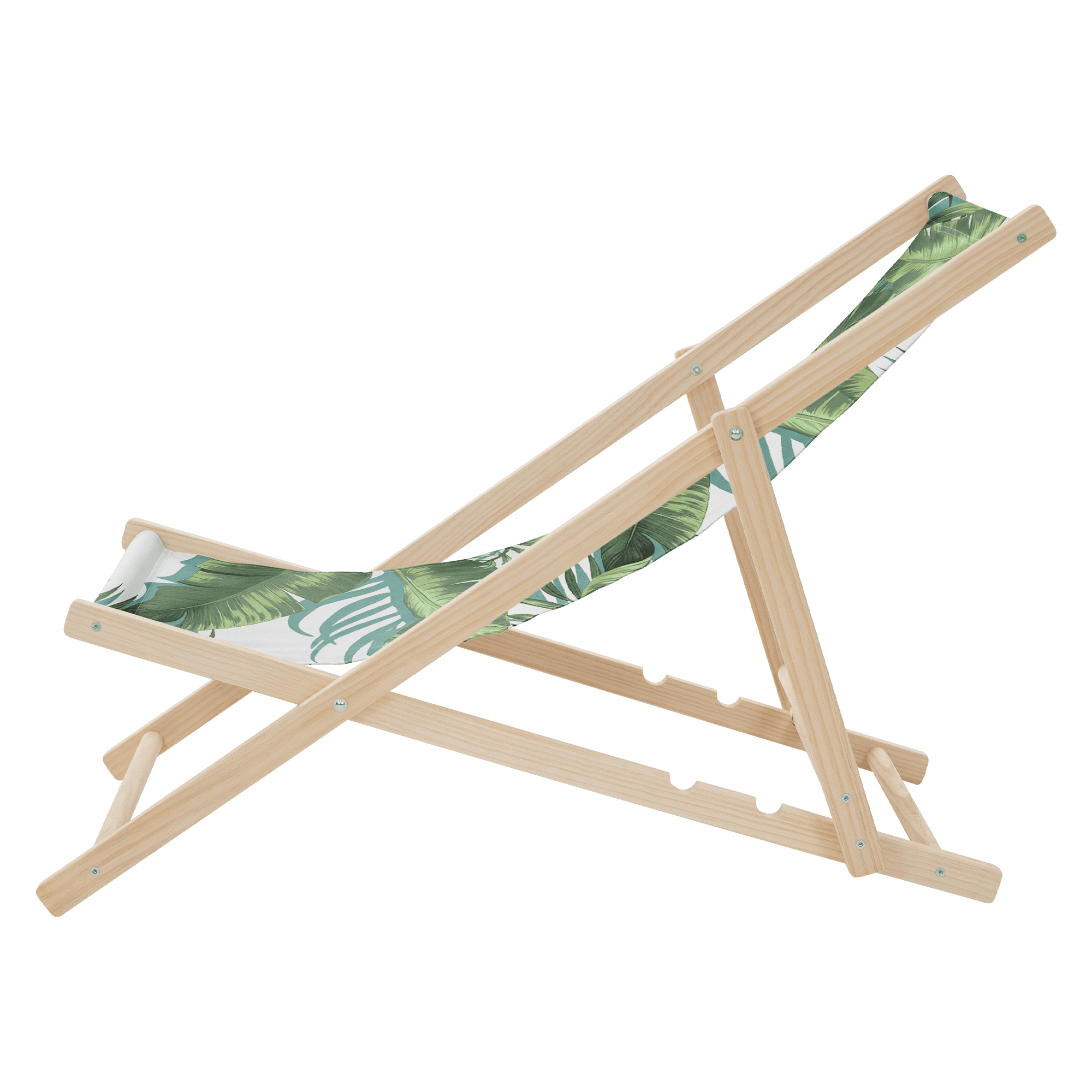 ECD Germany, Ecd Germany Set Of 2 Folding Deck Chair Palm Tree Green And White, Sunbed Wooden Beach Lounger, Detail 1
