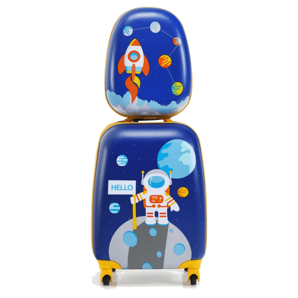 northix, 2-piece Children's Suitcase Set With Astronaut Pattern Backpack Suitcase 27 X 20 X 43 Cm Dark Blue, Product 0