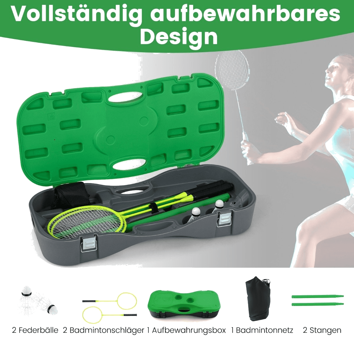 northix, Badminton Net Stand Portable Shuttlecock Game With Rackets Complete Badminton Set Green, Product 0