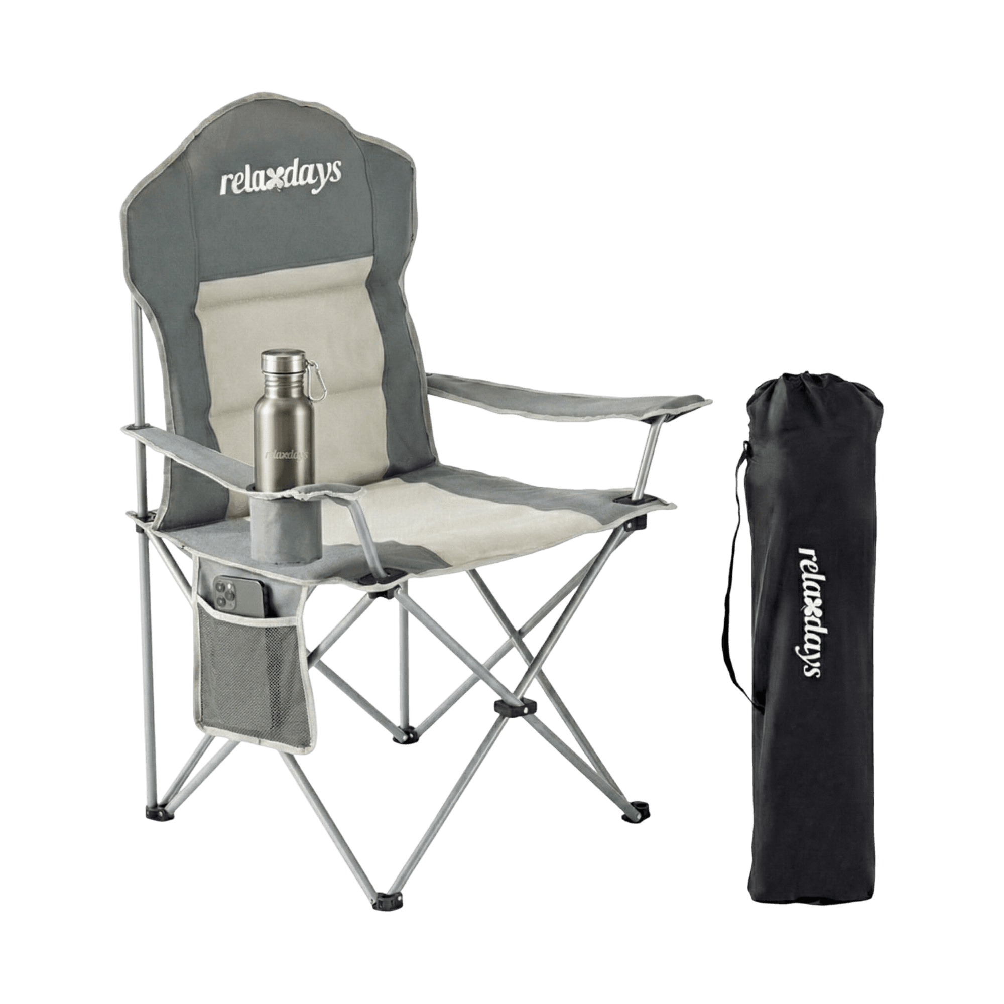 northix, Folding Camping Chair – High-back, Padded Seat, Cup Holder, Detail 1