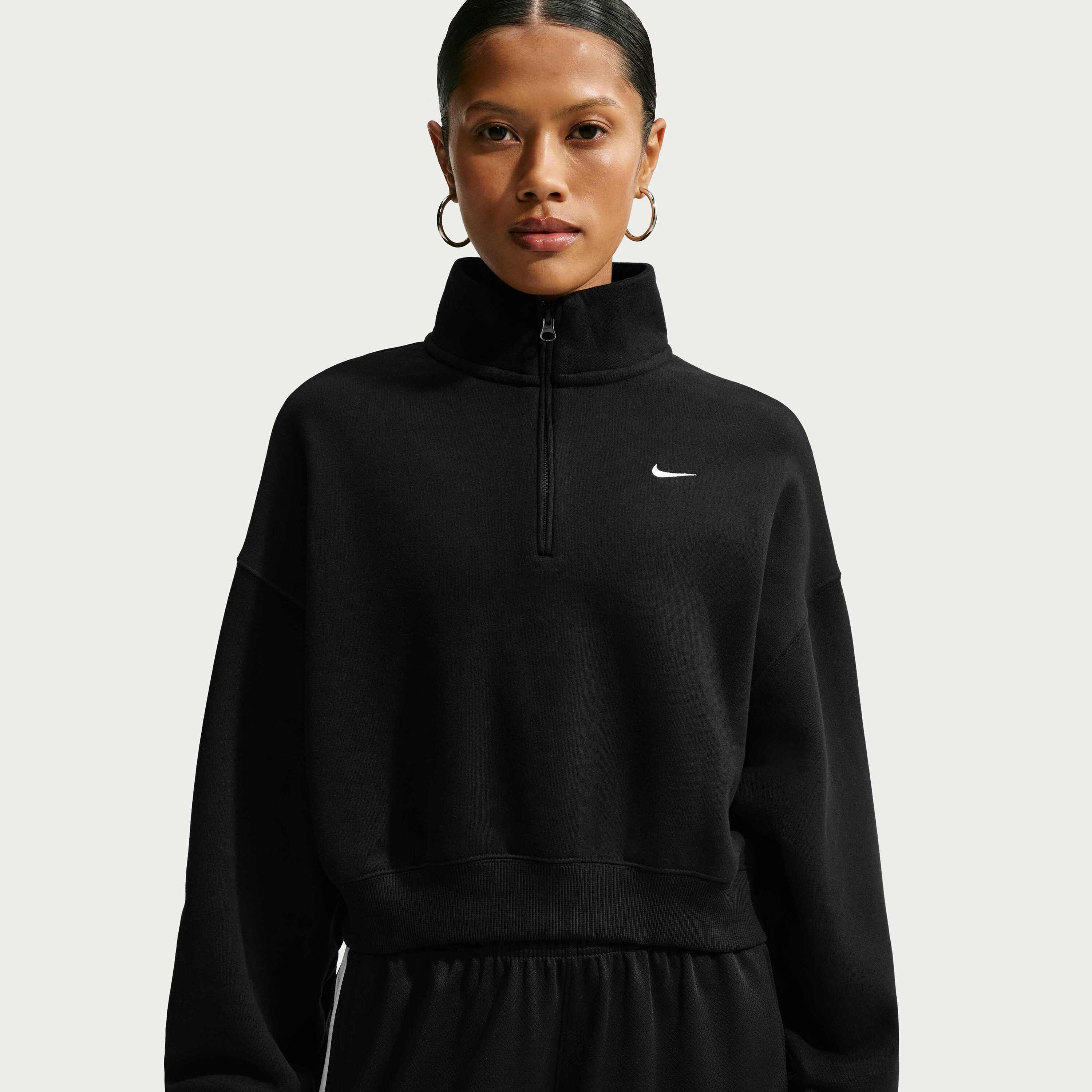 Nike, W STUDIO FLEECE OVERSIZE 1/4-ZIP CROP TOP, Product 0