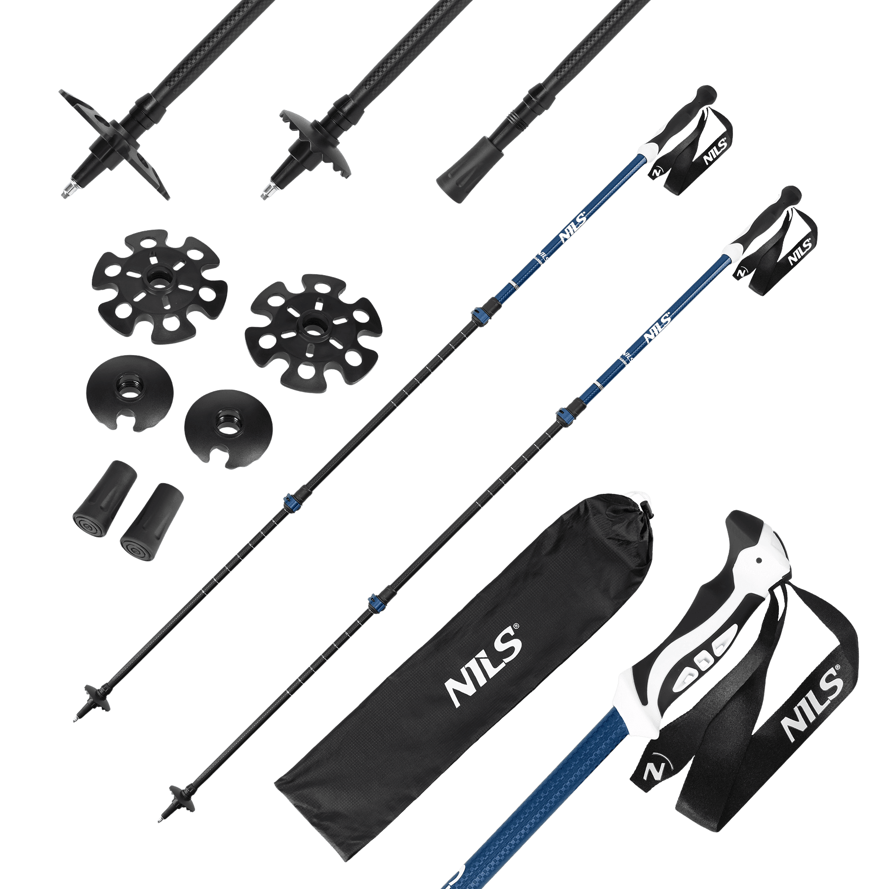 northix, Nordic Walking Poles, Blue Aluminum, Adjustable, Detail 1